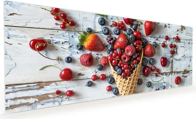 Produktbild von Küchenrückwand Spritzschutz Glas mit Motiv Früchte Eiscreme 40 x 40 cm