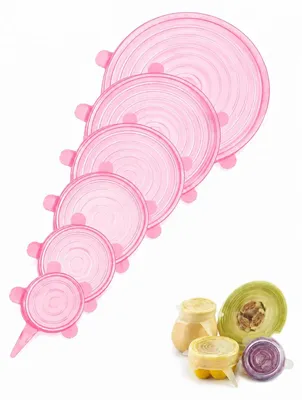 Silikondeckel, 6 Stück, rosa, luftdicht, elastisch, wiederverwendbar