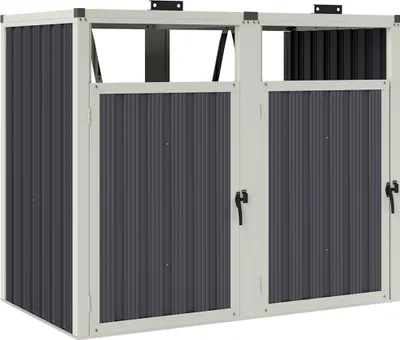 Produktbild von Outsunny Überdachung für 2 x 240-Liter-Mülltonnen, Außenabdeckung, Türen mit Griffen, 180°-Scharnierdeckel, verzinkter Stahl, 146 x 81 x 122 cm, Dunkelgrau