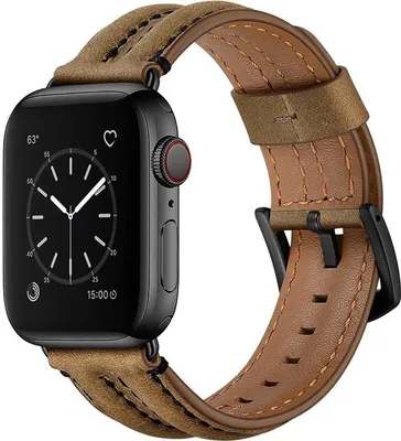 Produktbild von Stravo Uhrenarmband Echtleder Vintage mit Edelstahlschließe passend für Apple Watch 42/41/40/38 mm Serie 1-11, SE 1/2/3 – Gelblichbraun