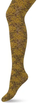Produktbild von Bonnie Doon Spitzenstrumpfhose, 60 Denier, Gelb, Damengröße 42/44 XL – Spitze mit Blumenmuster – Nicht transparent – Elegantes Blumenmuster – Glatte Nähte – Maximaler Tragekomfort – Ockergelb – Gold – Altgold – BN251966.302
