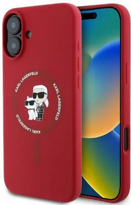 Produktbild von Karl Lagerfeld KLHMP16SSCMKCRHR iPhone 16 6,1" rot/rot Hardcase Silikon Karl&Choupette Ring MagSafe Schutzhülle