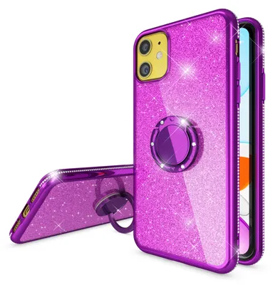 Produktbild von NALIA 360° Ring Handy Hülle für iPhone 11, Glitzer Silikon Schutz Case TPU Cover Lila