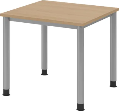Produktbild von bümö Schreibtisch Serie-H - Gestell: Silber, Größe:  80 x 80 cm, Nachbildung: Eiche
