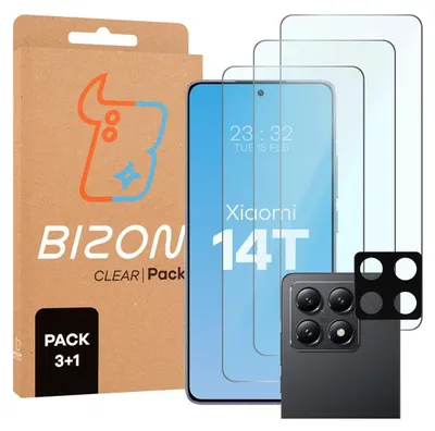 Produktbild von Bizon Glas Klar 2er Pack 3x gehärtetes Glas + 1x Linsenschutz Xiaomi 14T