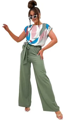 Produktbild von Damen Jumpsuit mit Weiten Hosenbeinen Overall Look Khaki/L/40