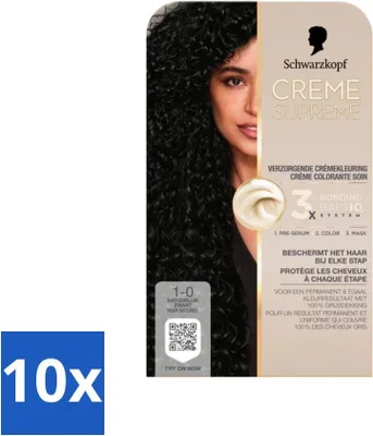 Produktbild von Schwarzkopf - Haarfarbe - Creme Supreme 1-0 - Natürlich Schwarz - 245g - Vorteilspack - 10 Stücke