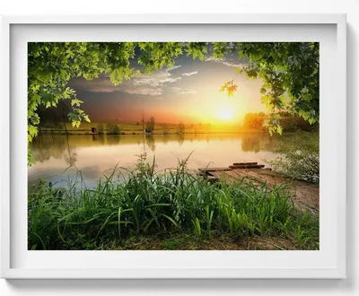 Produktbild von Sonnenuntergang, Sommertage– Wandbild mit Rahmen – Gerahmtes Bild  – Wanddekoration – 80x60 cm –  Weiß Rahmen