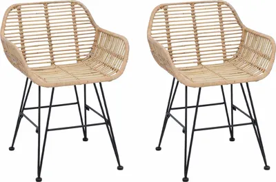 Produktbild von vidaXL Esszimmerstuhl 2 stk. Rattan und Eisen Natur 55 x 50 x 74 cm