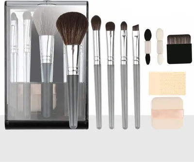Obrázek produktu pro INF Černá Sada Štětců na Make-up - Multifunkční Cestovní Kosmetické Štětce se Zrcátkem