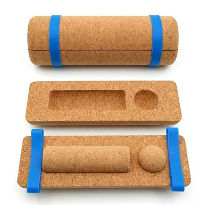Produktbild von Kork Balance Trainer Set, Balancebrett mit Fußmassage Rolle & Holz Massageball, Gleichgewichtstraining für Yoga, Pilates, Fitness und Reha