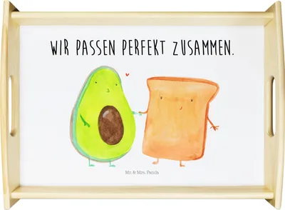Produktbild von Mr. & Mrs. Panda Sofa Tablett Avocado Toast - Weiß - Geschenk, Liebe, Servier, Holztablett, Hochzeit, Freundin, Gesund, frühstückstablett holz, Dekotablett