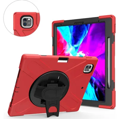 Produktbild von Mobigear SureGrip XGuard Hülle für iPad Air 13 Zoll (2026) – Kunststoff, Silikon, Rückseite mit Stifthalter, Schultergurt und Ständer – Rot