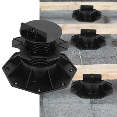 Produktbild von Fiqops Stelzlager 50 Stück höhenverstellbar 60 bis 140 mm für Holzterrassen Schwarz, abgedeckte Fläche in 25 m²