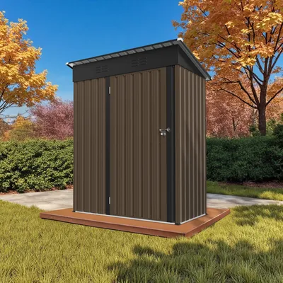 Produktbild von HOMAVO Gerätehaus Metall mit Pultdach, Gartenhaus Metall mit Fundament, 153 × 75 × 180.5  cm, ideal für Garten, Terrasse oder Rasen