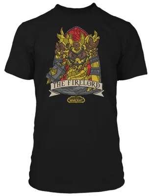 Zdjęcie produktu dla Jinx World of Warcraft – koszulka premium z motywem witraża Ragnarosa, czarna, rozmiar L