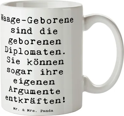 Produktbild von Mr. & Mrs. Panda Tasse Spruch Diplomatische Waage - Weiß - Geschenk, Gerechtigkeit, kaffeetasse bedruckt, Diplomatie, diplomatisch, Geschenke Astrologie, Horoskop, Pott