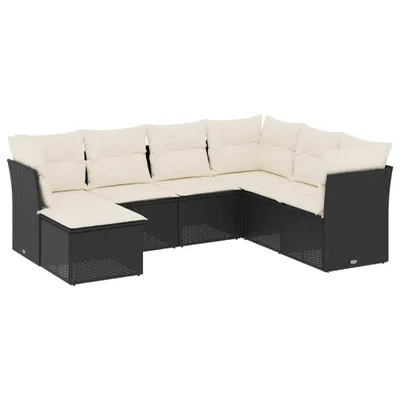 Produktbild von vidaXL 7-tlg. Garten-Sofagarnitur mit Kissen Schwarz Poly Rattan