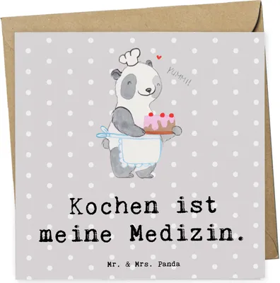 Produktbild von Mr. & Mrs. Panda Glückwunschkarte Bär Kochen - Grau Pastell - Geschenk, doppelkarte, Hobbyköchin, Grußkarte, Hobbykoch, faltkarte, Klappkarte, anlasskarte
