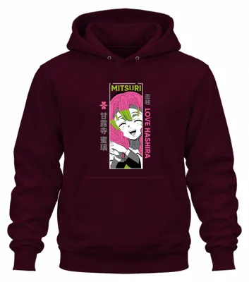 Immagine prodotto di Mitsuri Love Hashira Demon Slayer Anime Gift Otaku kawaii Unisex Felpa con cappuccio, Borgogna, M