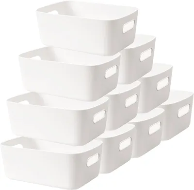 Produktbild von 10 Stück Aufbewahrungsbox Kunststoff 30 cm Aufbewahrungskorb Groß Weiß Korb Aufbewahrung Plastikbox Körbe Kunststoffbox für Badezimmer Küchenschrank Regal Organizer Boxen