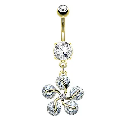 Produktbild von Taffstyle Bauchnabelpiercing Bauchnabelpiercing Stecker Blütenblätter Kristall Anhänger, Gold
