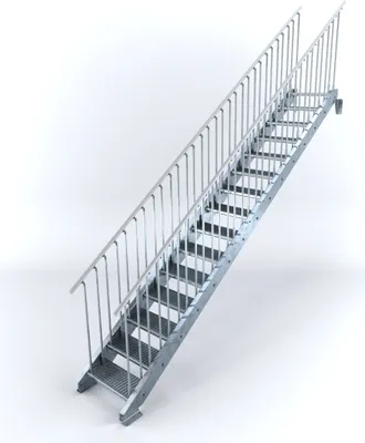 Produktbild von Stahltreppe 15 Stufen bis Höhe 300 cm, Laufbreite : 60 cm beidseitiges Geländer ST 2 (31 / 31 mm gezackt)