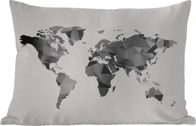 Produktbild von MuchoWow® Outdoor Kissen - Weltkarte - Schwarz - Grau - Weiß - Kinder - Mädchen - 60x40 cm - Wetterfest - Lounge Kissen - Zierkissen - Kissen für Innenräume