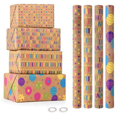 Productafbeelding van Omgoods - Set van 4 Verjaardag Cadeaupapier Rollen