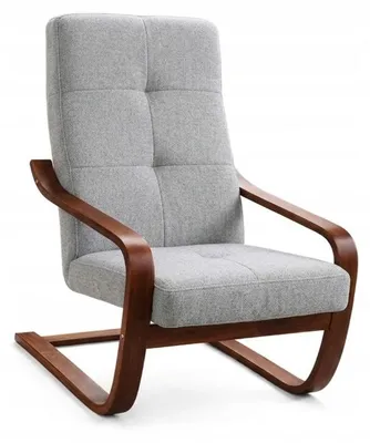 Zdjęcie produktu dla Fotel Finka bujany do salonu stelaż drewno orzech materiał szary M24