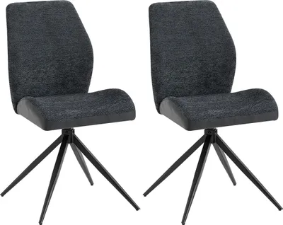 Produktbild von byLIVING Esszimmerstuhl 2er Set SNAP / Bouclé - Mikrofaser anthrazit / Gestell Metall schwarz / Sitzschale 360° drehbar / Esszimmerstuhl / Wohnzimmerstuhl / B 46, H 87, T 55 cm