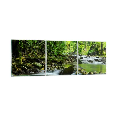 Produktbild von Bilder auf glas - Stream Wald Natur - 120x40cm - Glasbilder - Wandbilder - Kunstdruck - zum Aufhängen bereit - Wanddekoration aus Glas - Glas Bilder - Wandbild auf Glas - 3 Teile - GCA120x40-0174