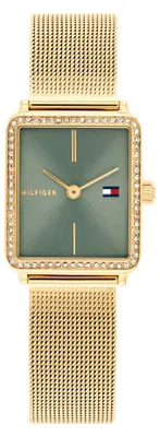 Produktbild von Tommy Hilfiger Zwei-Zeiger-Quarzwerk-Uhr für Damen mit Goldfarben Edelstahl-Mesh
