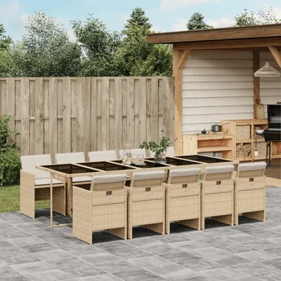 Produktbild von Möbel 11-tlg. Garten-Essgruppe mit Kissen Beige Poly Rattan - Balkonmöbel 3277701
