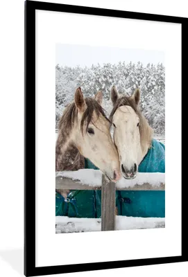 Produktbild von MuchoWow® Gerahmtes Poster Pferde - Decke - Schnee 60x90 cm - Poster mit Schwarzem Bilderrahmen Wandposter Rahmen Foto Bilder - Dekoration - Wandposter Wohnzimmer - Hochwertig