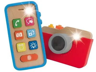 Produktbild von Playtive Holz Smartphone und Kamera Lernspielzeug mit Licht- und Soundeffekt 1+