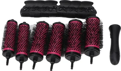 Produktbild von 6-teiliges Set runder Haarbürsten mit abnehmbarem, ergonomischem Griff und weichen Nylonborsten, inklusive rundem Haarkamm-Set