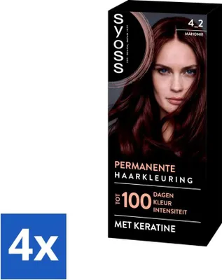 Produktbild von SYOSS – Coloration 4-2 Mahagoni – Haarfärbemittel – Grauabdeckung – Reduziert Haarbruch - Vorteilspack - 4 Stücke