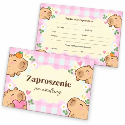 Zdjęcie produktu dla ZAPROSZENIA URODZINOWE Kapibary - Pastelowa Zabawa NA PRZYJĘCIE