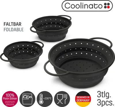 Produktbild von Coolinato Set 3tlg faltbares Silikon-Sieb grau