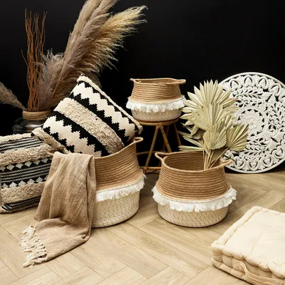 Image de Lot de 3 Paniers - HOME DECO FACTORY - Rangement - Ethnique - Beige et Blanc