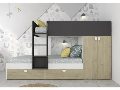 Immagine prodotto di Letto a castello rovere e antracite con armadio 2 ante e cassetti