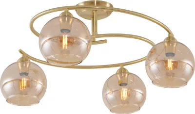 Produktbild von QAZQA - Moderne Deckenleuchte I Deckenlampe I Lampe I Leuchte Messing mit Bernsteinglas 4-flammig - Alanis I Wohnzimmer I Schlafzimmer - Metall Rund I Kugel I Kugelförmig - LED geeignet E14