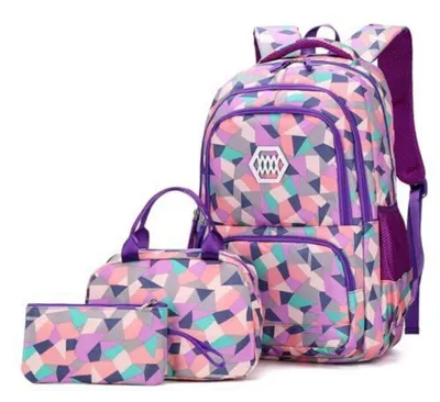Produktbild von Schulrucksack Set 3-teilig für Mädchen Lila Leicht Spritzwassergeschützt 33x24x48 cm