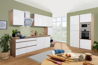 Produktbild von Küche Küchenzeile Küchenblock grifflos Eiche Weiß Lorena 395 cm Respekta