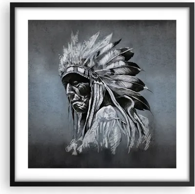 Produktbild von Gerahmtes Poster - Schwarzer Rahmen - Inder Feder Mann - 50x50 cm - Wand Bild - Wanddeko - Wandbilder - Kunstposter - Wandposter - Bilderrahmen - Bilder - Kunstdruck - Wanddekoration - P2BAC50x50-4914
