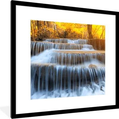 Produktbild von MuchoWow® Gerahmtes Poster Wasserfall - Natur - Bäume - Herbst - Landschaft 40x40 cm - Poster mit Schwarzem Bilderrahmen Wandposter Rahmen Foto Bilder - Poster - Plakat im Rahmen