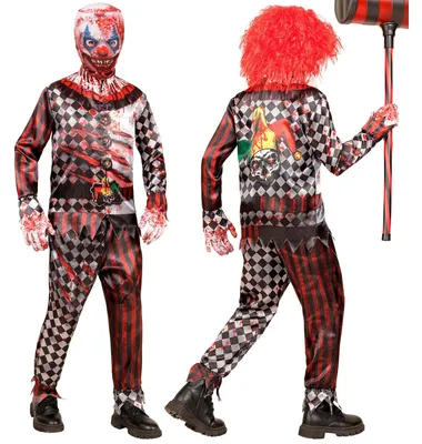 Killer-Clown-Kostüm für Kinder, Set mit Maske, Gr. 158