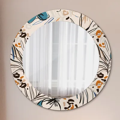 Produktbild von Kosmetikspiegel Spiegel - Flurspiegel - Spiegel mit Modischem Print – Dekospiegel - Blumen mit Dschungel Muster - Rund: Ø60 cm