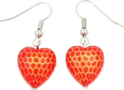Produktbild von Ohrhaken Ohrhänger Ohrringe 35x15mm Herz mit Schliff Kunststoffperle orange-rot orange-rot 35x15mm